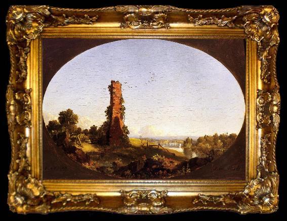 framed  Frederic Edwin Church New England Landscape with Ruined Chimney, ta009-2